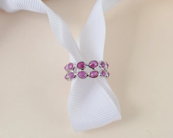 Natural Ruby Cluster Ring, 925 Sterling Silver, July Birthstone Climber Band