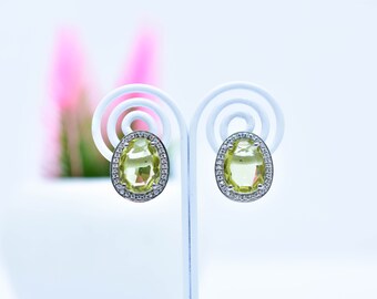 Lemon Quartz Stud Earrings in Sterling Silver with Cubic Zirconia