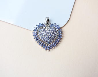 Tanzanite Heart Pendant Necklace, Cluster Halo Design, December Birthstone, Anniversary Gift