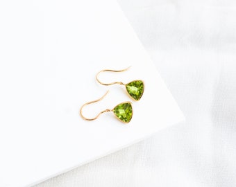 Natural Peridot 14k Gold Dangle Earrings: Handmade Gemstone Jewelry