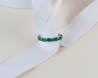 Natural Emerald Eternity Band, 925 Sterling Silver, IGS Certified Green Gemstone