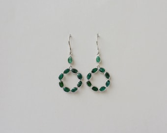 Emerald Circle Drop Earrings, 925 Sterling Silver Marquise Earrings, Natural Gemstone, May Birthstone Gift for Her