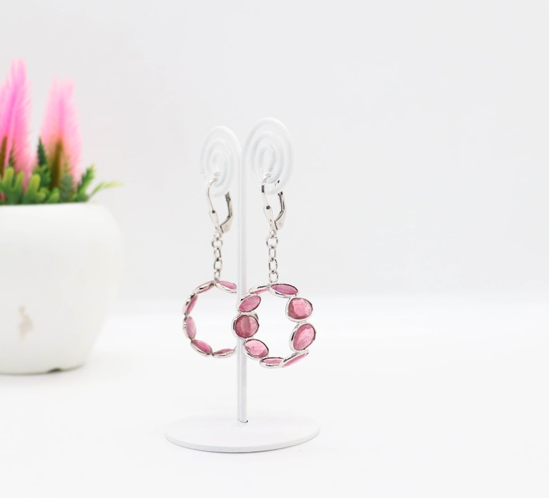 Pink Tourmaline Earrings, Sterling Silver Jewelry, 925 Sterling Silver, Tourmaline Earrings, Gift for her, Birthday Gift image 2