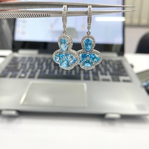 Natural Swiss Blue Topaz Earring in Sterling Silver, Everyday essential Silver Jewelry, Minimal Jewelry for office, Daily wear image 5