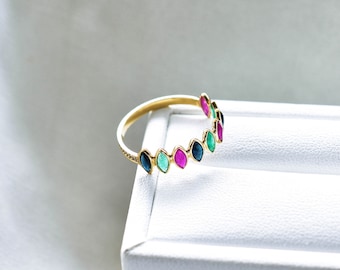 14k Gold Gemstone Ring: Diamond, Emerald, Ruby, Sapphire