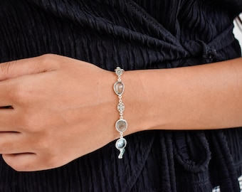 Swiss Blue Topaz Sterling Silver Bezel Link Bracelet, December Birthstone Gift