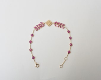 18K Gold Double Strand Ruby Diamond Bracelet, Bezel-Set Gemstone Jewelry