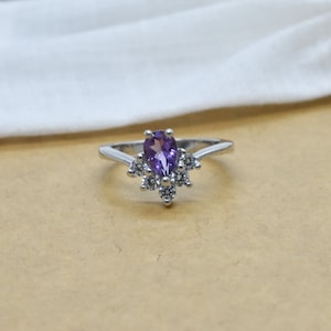 Natural Amethyst and Cubic Zirconia Ring, 925 Sterling Silver Ring For Women, Handmade Silver Ring, Ring For Wedding Anniversary Gift