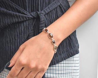 Handmade Smoky Quartz Sterling Silver Bracelet, Emerald Cut Tennis Style, Natural Gemstone Jewelry