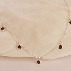 Silver Chain Jewelry, Natural Garnet Silver Necklace, Dainty Necklace, Birthstone Necklace for Women, Minimalist, Handmade Jewelry