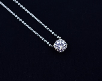 1 CT Moissanite Necklace, Sterling Silver Necklace, Mothers Day Gift, Necklace, Adjustable Chain, Round Brilliant Cut Moissanite Necklace