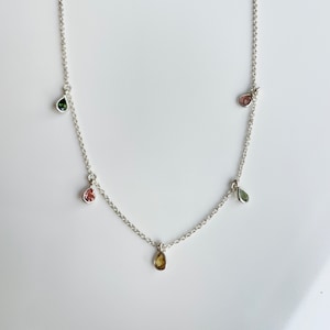 Natural Tourmaline  Silver Necklace, 925 Sterling Silver Minimalist, Handmade Jewelry, Birthstone Necklace for Women, Christmas Gift