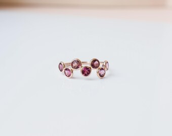 18K Rose Gold Pink Tourmaline Half Eternity Ring, Trillion Cut October Birthstone (Handmade)