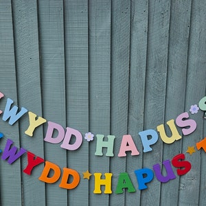 Personalised Birthday Banner in Welsh Penblwydd Hapus - Pastel or Bright Rainbow