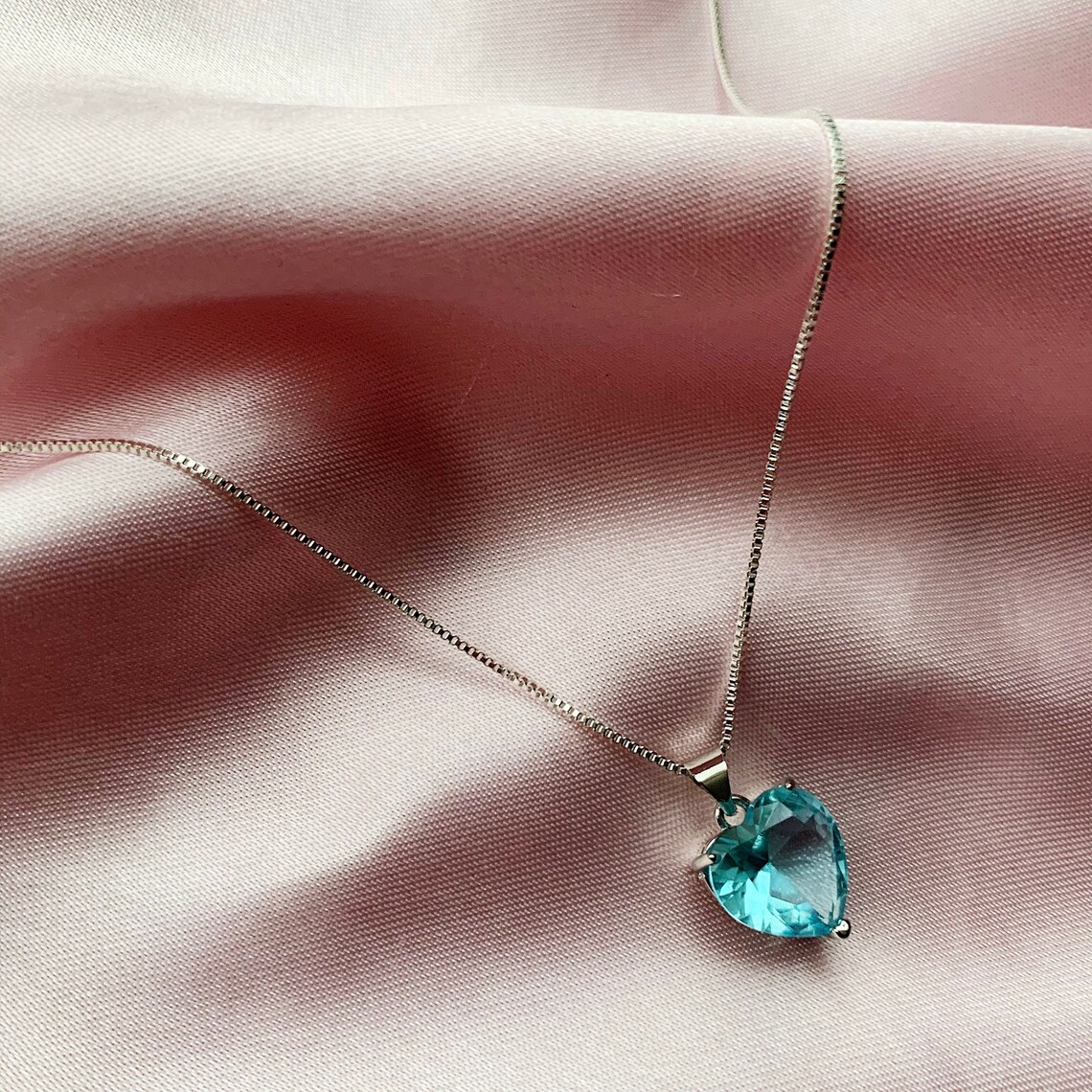 Crystal Blue Heart Pendant Necklace Etsy
