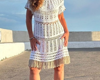 Crochet Dress With Fringe, Hippie Chic Summer Dress, Handmade Crochet  Summer Dress, Eco Cotton Summer Dress, Crochet Dress With Tassels. - Etsy