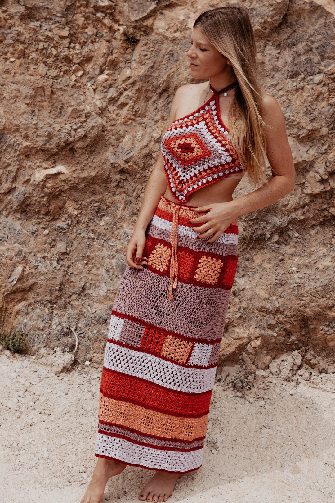 Long Boho Skirt and Top Crochet Colorful Skirt and Top Etsy