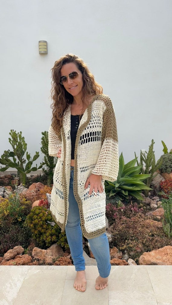 Crochet Boho Cardigan Hippie Chic Half Sleeve Kimono Summer Festival Vest Bohemian Festival Cardigan Handmade Summer Kimono Organic Cotton Etsy Canada