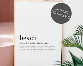 BEACH Digital Download Definition Poster Print, Holiday Pictures Bali Decoration Indonesia, Lexicon Minimal Wall Art Bali Quote Home Decor