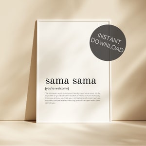 SAMA SAMA Téléchargement numérique Bali Définition Affiche Impression, Photos de vacances Indonésie, Lexique Minimal Wall Art Bali Citation Definiton Home Decor