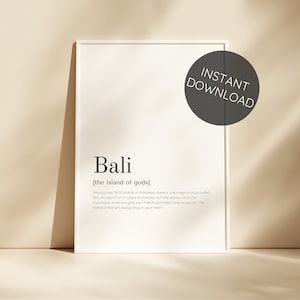 BALI Téléchargement numérique Bali Définition Affiche Impression, Photos de vacances Indonésie, Lexique Minimal Wall Art Bali Citation Definiton Home Decor
