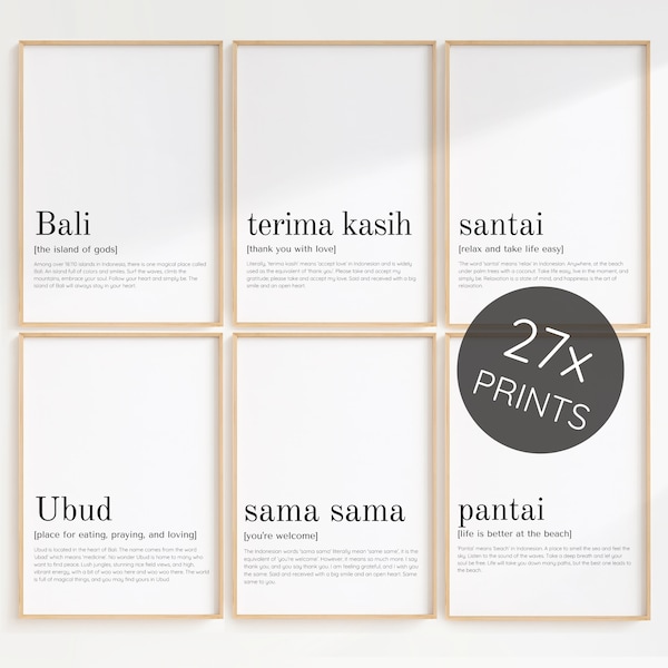 BALI BUNDLE - ALL Digital Download Bali Definition Poster Print, Artwork Print Bali, Travel Definition, Indonesian Definition Poster