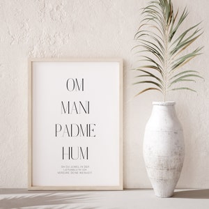 Mani Padme Hum MANTRA Affiche Affiche spirituelle Yoga Cadeau Décoration murale Affiche murale Noir Blanc Affiche Salon