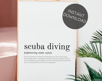 SCUBA DIVING Digital Download Definition Poster Print, Holiday Pictures Bali Decoration Indonesia, Lexicon Minimal Wall Art Bali Quote