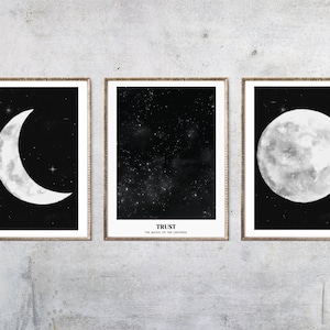 Mond Deko Manifest Poster Mond Wandkunst 3er Set Drucke Affirmationen Wall Art Affirmationsposter Meditation Poster Yoga Poster Altar Deko