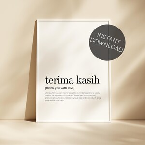 TERIMA KASIH Téléchargement numérique Bali Définition Affiche Impression, Photos de vacances Indonésie, Lexique Minimal Wall Art Bali Citation Home Decor