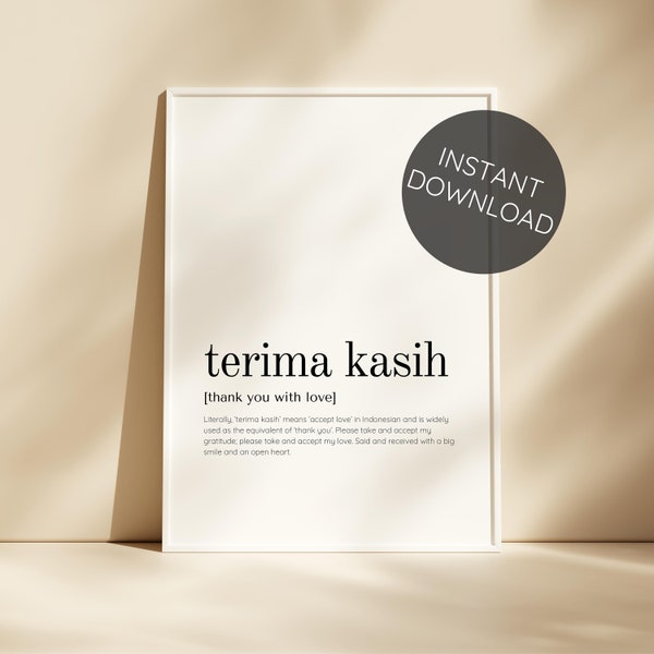 TERIMA KASIH Digitale Download Bali Definition Poster Print, Vakantiefoto's Indonesië, Lexicon Minimal Wall Art Bali Quote Home Decor