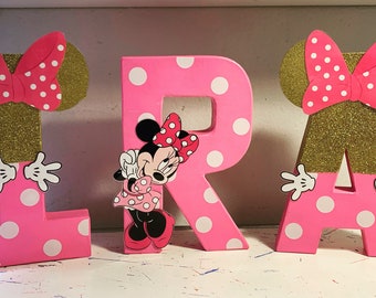 Minnie Mouse Custom Made Letters With Gold Glitter, Minnie Mouse Birthday Theme, Birthday Letters, Minnie Mouse