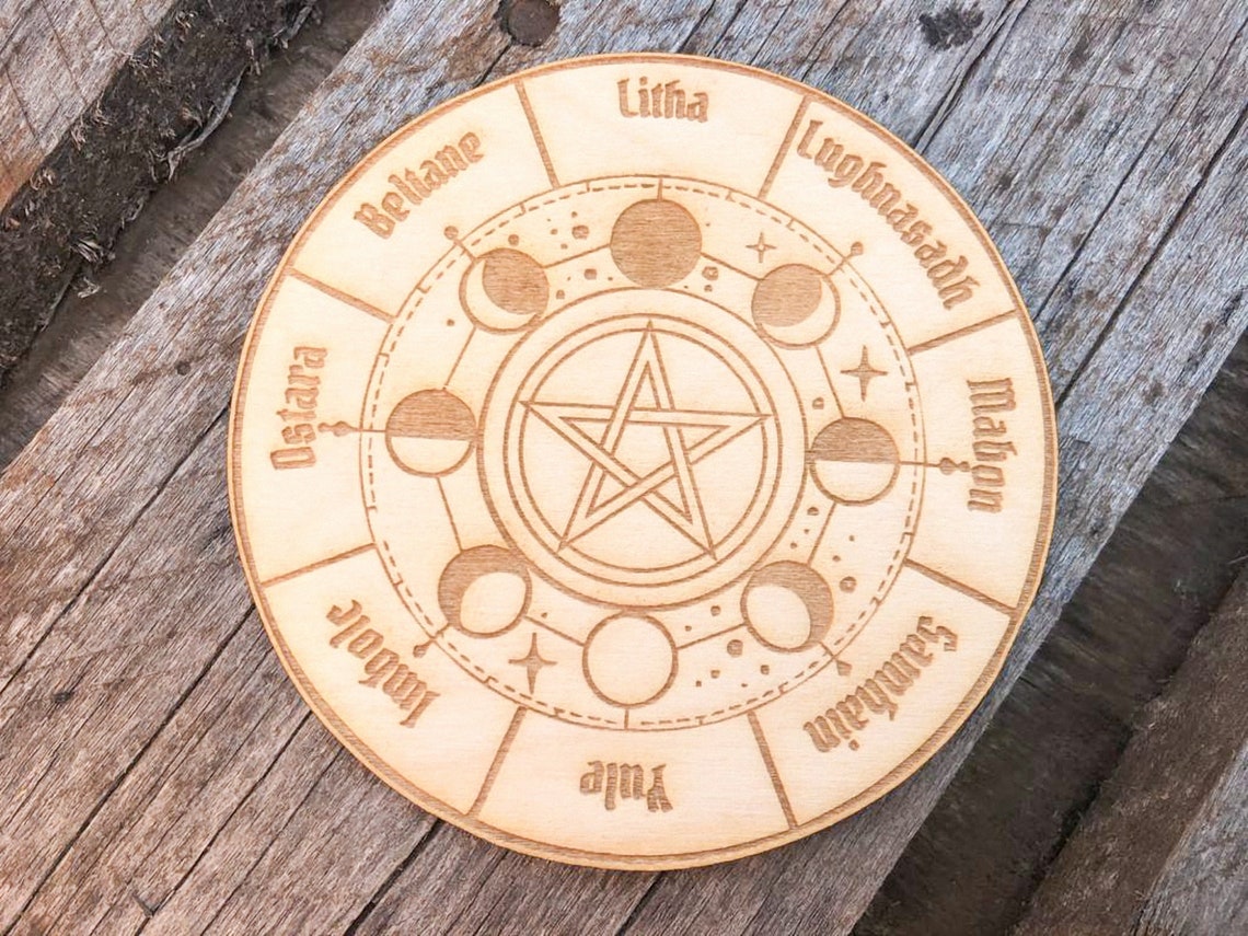 Pagan calendar Wheel of the Year with pentacle and moon Etsy