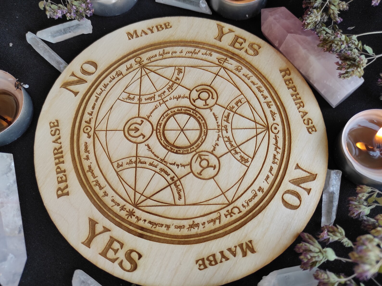 Wooden pendulum board with alchemy circle and triangle magic  etsy