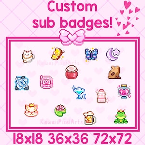 Made to order pixel SUB BADGES for twitch YouTube discord etc. 18x18 36x36 72x72