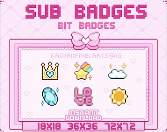 PIXEL sub abzeichen / SOFORT DOWNLOAD / bit abzeichen / sub abzeichen / kawaii abzeichen / kawaii pixel / kawaii wolke / kawaii gem