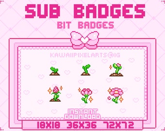 PIXEL-subbadges / klaar voor gebruik / INSTANT DOWNLOAD / bitbadges / subbadge / pixelbloem / bloemen
