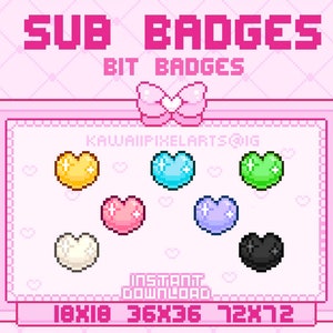 PIXEL heart sub badges / ready to use / INSTANT DOWNLOAD / bit badges / bit badge / cute sub badges / kawaii pixel / kawaii heart