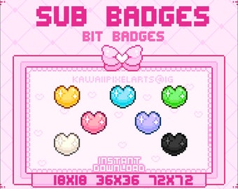 PIXEL Herz Sub Badges / SOFORTIGER DOWNLOAD / kawaii pixel / Kawaii Pixel / Kawaii Herz
