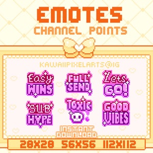 Pixel Gaming Twitch Emotes: Pixel Art Emotes | Cute Texts | Gamer Pixel Theme | Handcrafted Icons / text emotes  / hype emote / let’s go!