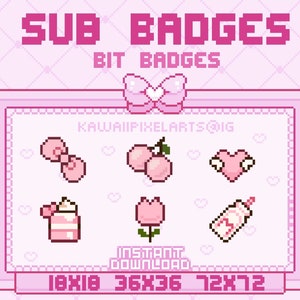 PIXEL sub badges / ready to use / INSTANT DOWNLOAD / bit badges / sub badge / kawaii badge / kawaii pixel / kawaii milk / kawaii heart