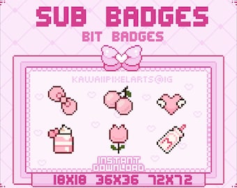 PIXEL sub abzeichen / SOFORT DOWNLOAD / bit abzeichen / sub abzeichen / kawaii abzeichen / kawaii pixel / kawaii herz / kawaii herz