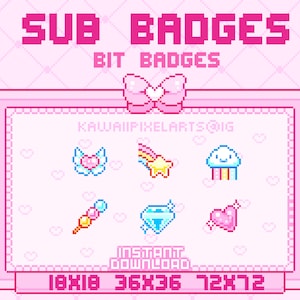 PIXEL sub badges / ready to use / INSTANT DOWNLOAD / bit badges / sub badge / kawaii badge / kawaii pixel / kawaii cloud / kawaii heart