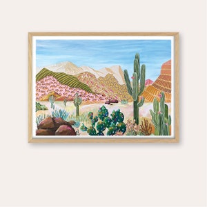 Cactus Dreaming - Landscape Print - UNFRAMED - mountains / Travel illustration / Art print / A3 / A2 / A1 / A0 / Wall Art / Birthday