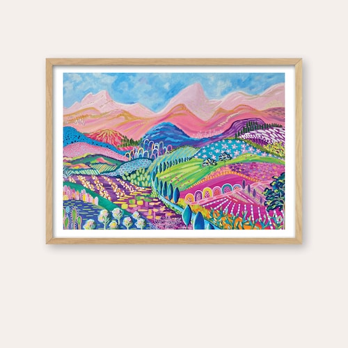 Colourful Mountain Abstract Landscape Art Paper Print Etsy