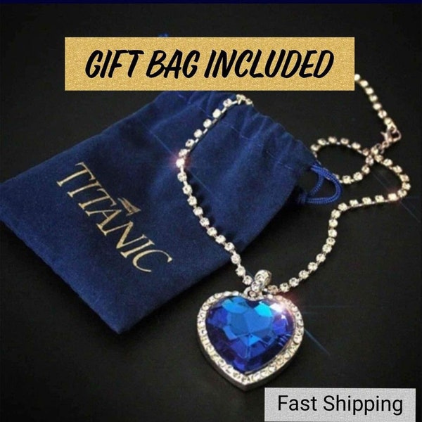 Collar con forma de corazón del océano, colgante de corazón azul, bolsa Titanic, regalo del Día de San Valentín