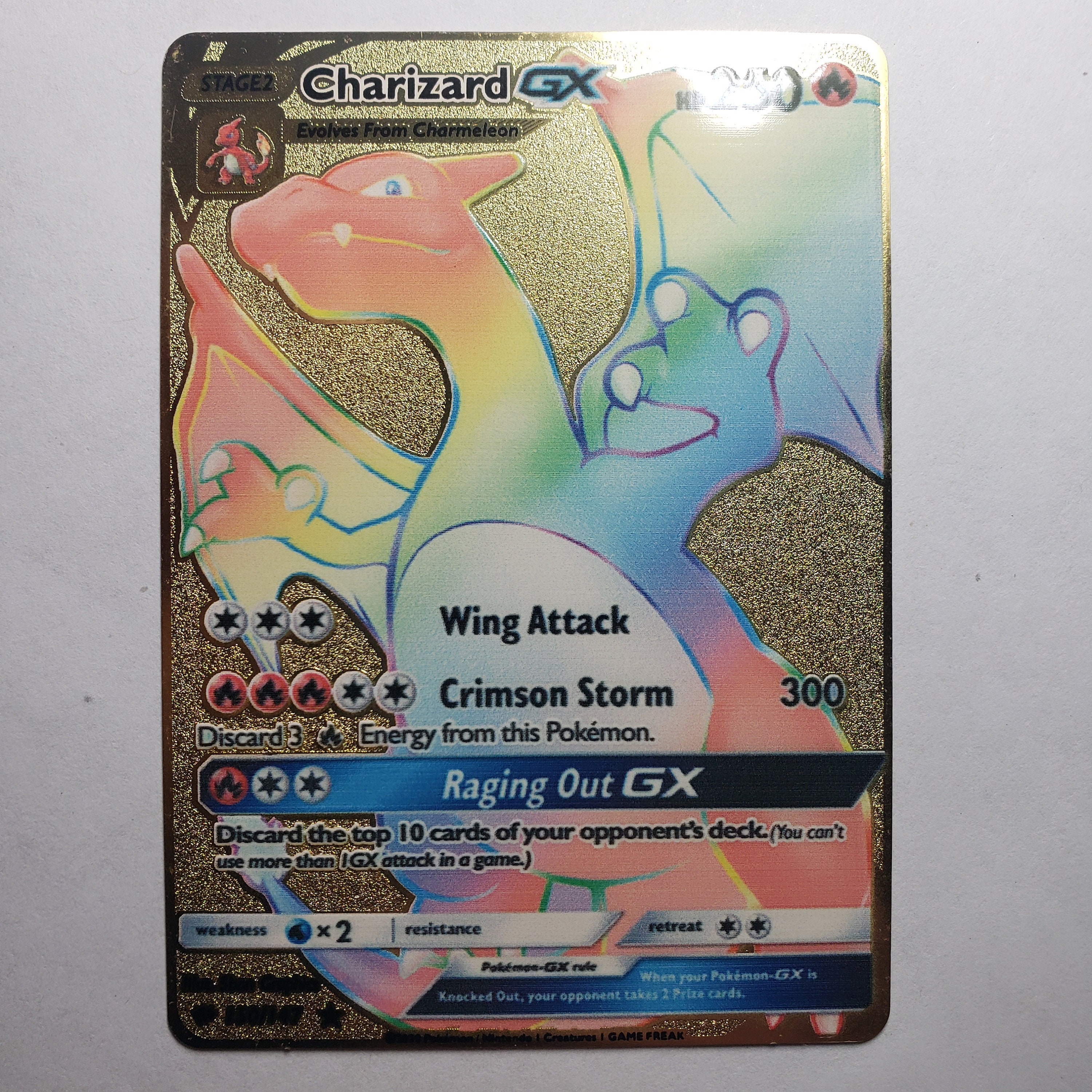 Charizard GX Shiny Rainbow Custom Gold Metal Textured ART Card | Etsy