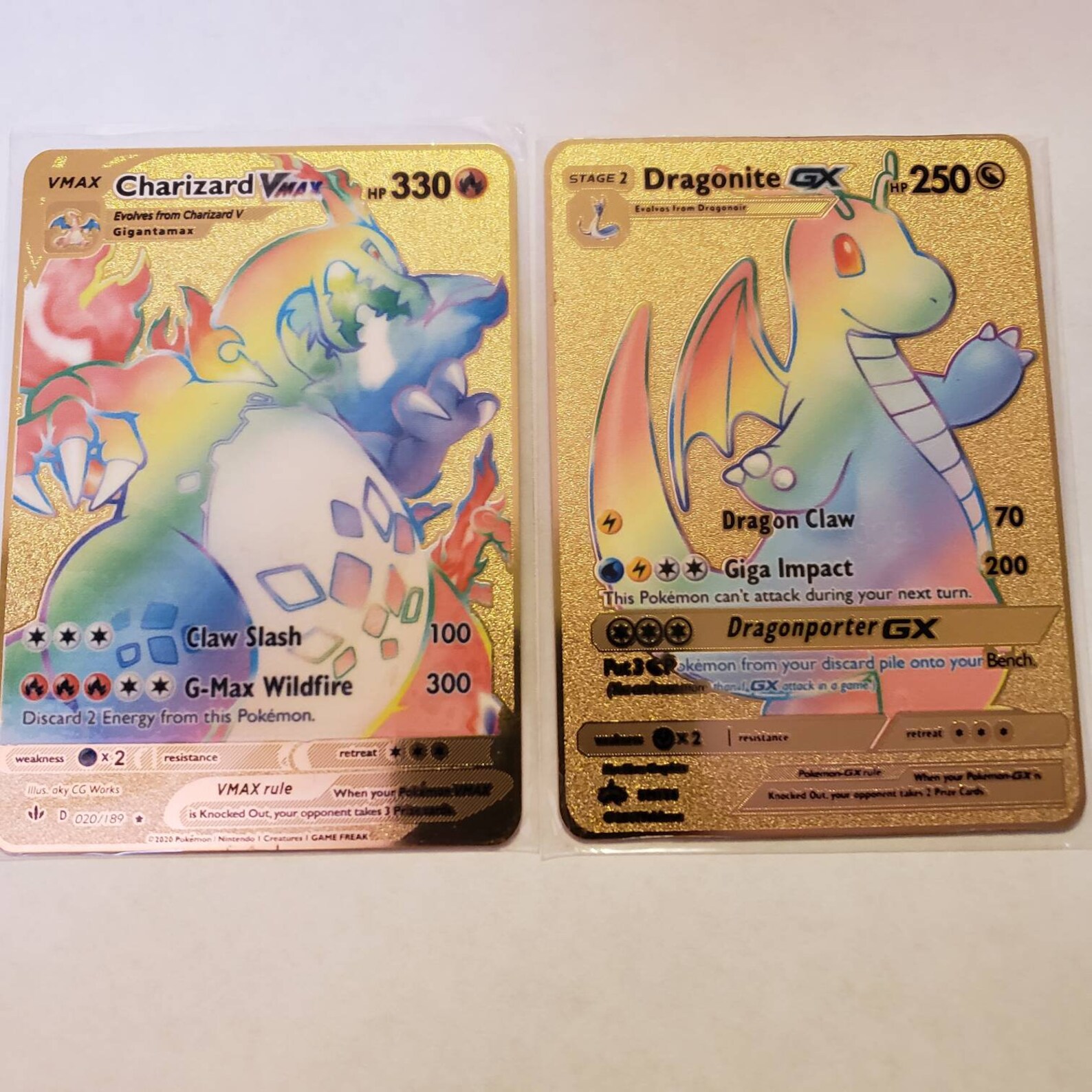 Charizard Vmax & Dragonite GX Gold Metal Custom Card Hyper Etsy