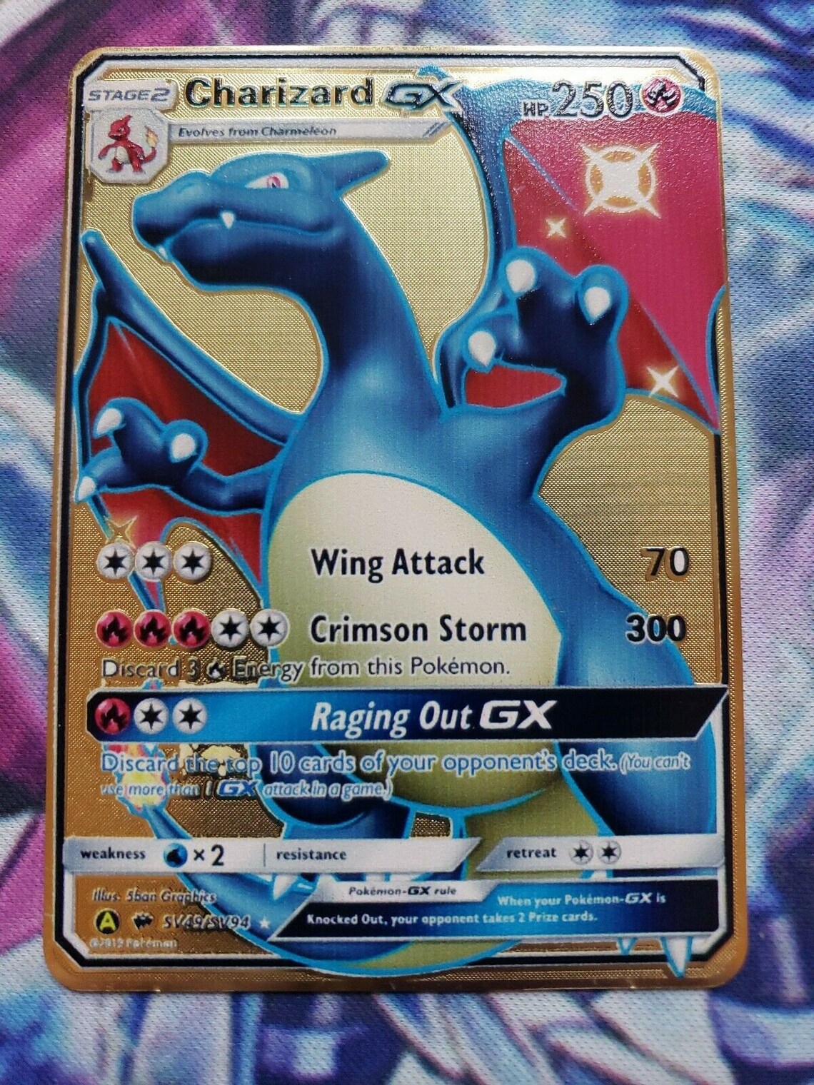 Charizard GX Hidden Fates Shiny Custom Gold Metal Textured ART | Etsy UK