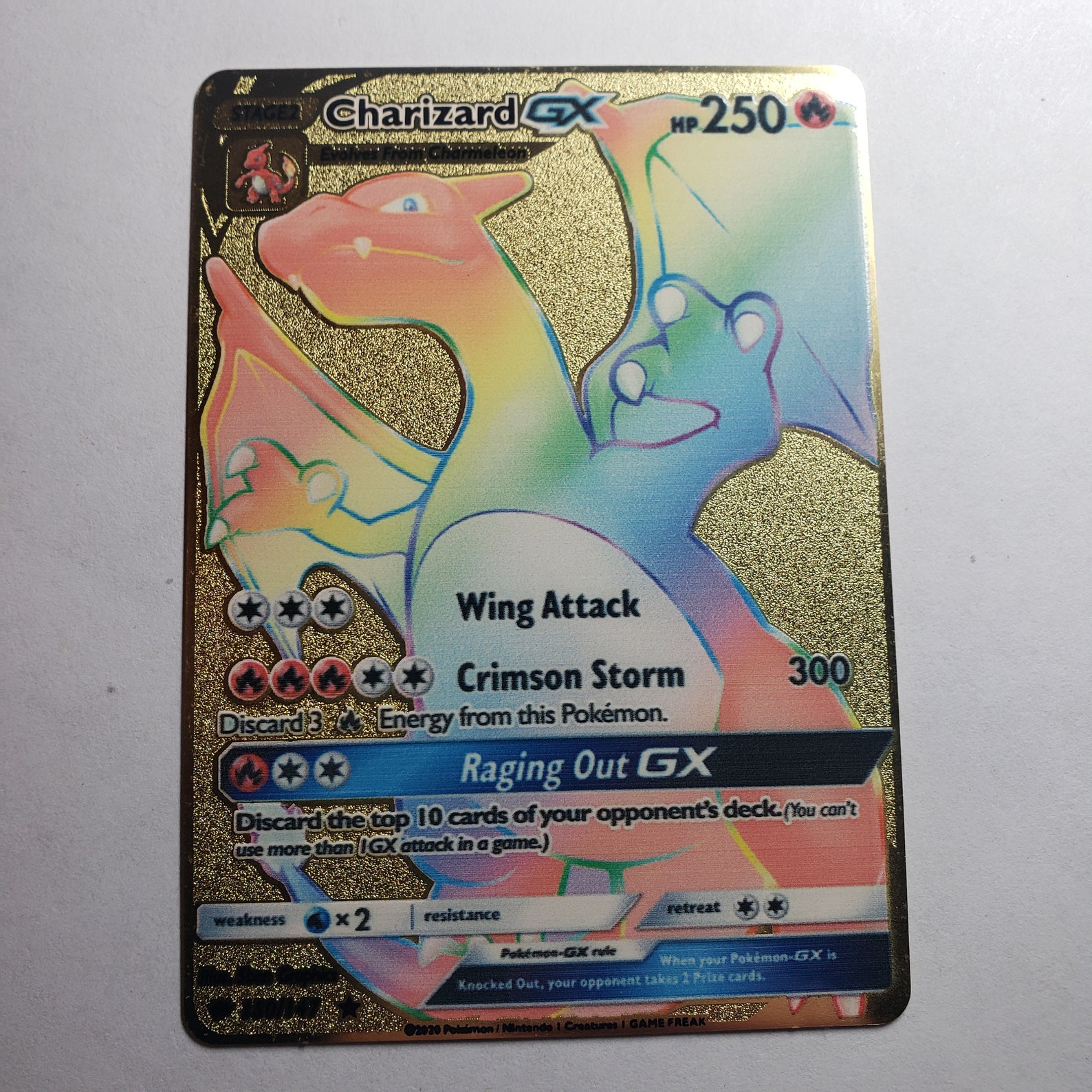 Charizard GX Shiny Rainbow Custom Gold Metal Textured ART Card | Etsy